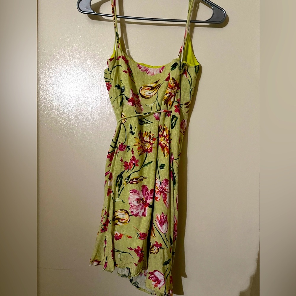 Floral lime wrap dress, size M